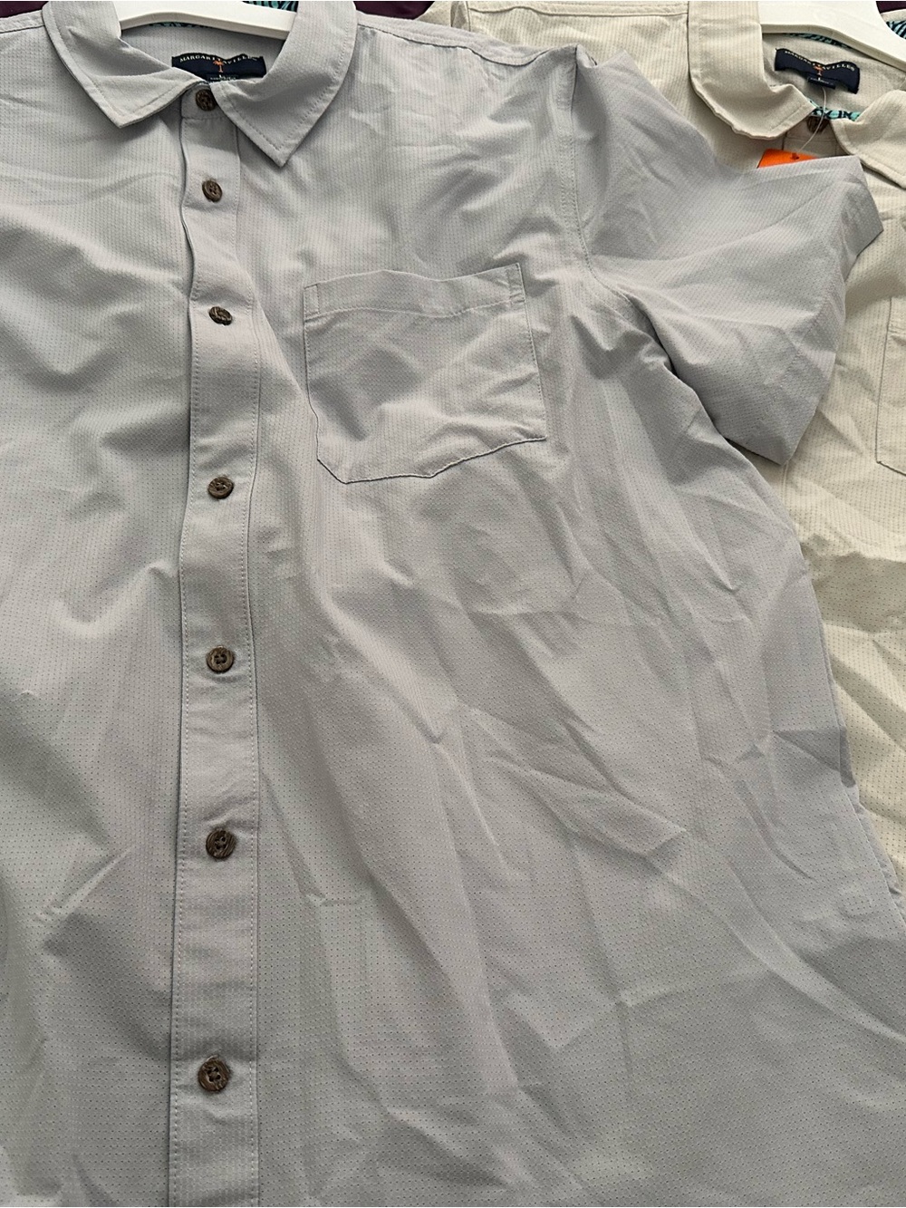 Margaritaville Light Gray Short-Sleeve Button-Down Shirt and tan one